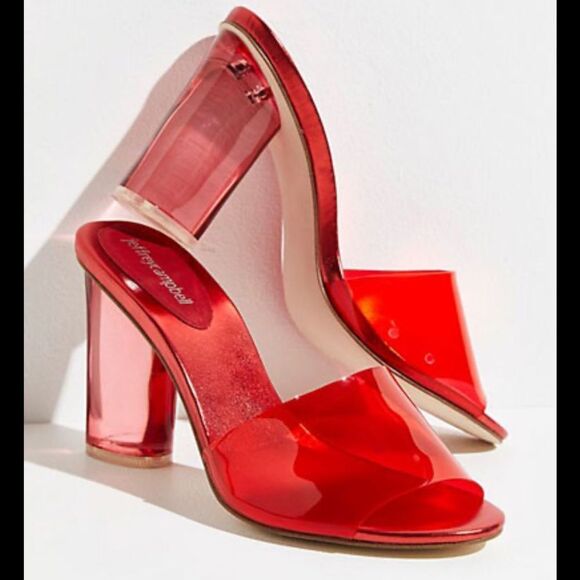 Jeffrey Campbell Shoes - Jeffrey Campbell Red Sandals "Vixen Vinyl Heels" Size 7